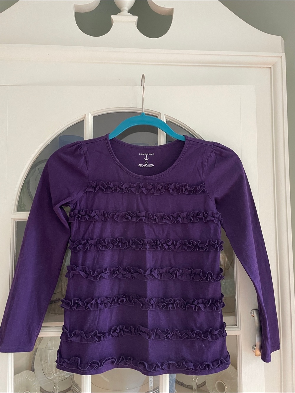 Lands' End Girls' Purple Long Sleeve Ruffle Tee size:7-8
